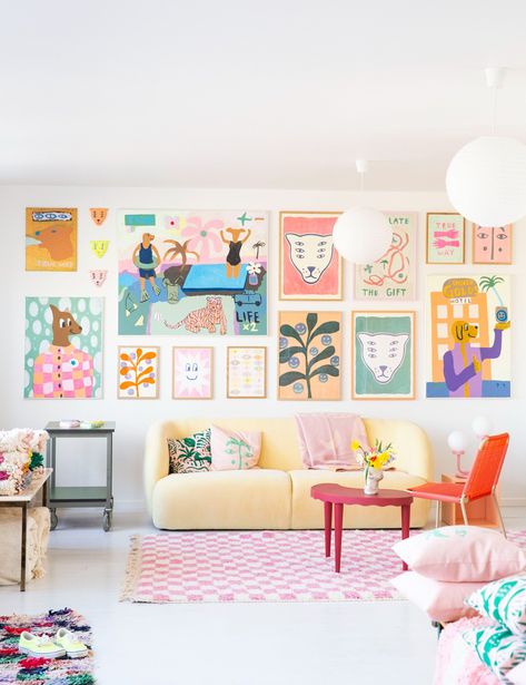 Pastel Scandinavian Interior, Playroom Gallery Wall, Danish Pastel Interior, Colour Pop Interior, Colourful Room, Eclectic Art Prints, Scandinavian Interior Living Room, Pastel Interior, Home Decor Wallpaper