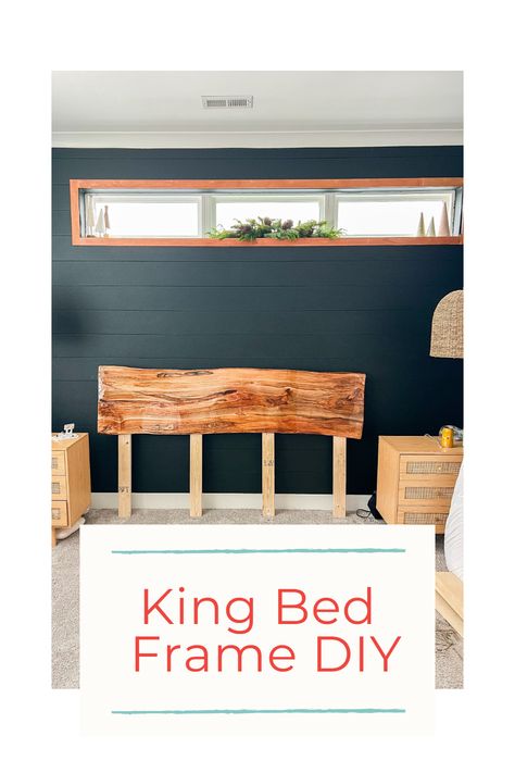 When we moved into our house in 2020, we upgraded from a queen to a king sized bed. At the time, I bought the cheapest bed frame I could find that I was moderately okay with and, honestly, it has not held up well. So, I went to a local lumber yard, found a gorgeous piece of wormy maple and decided to build a headboard I actually loved. Let me show you how I did it. #diy #diyprojects #bedroom #bed #diybed Simple Wood Headboard Diy, King Size Pallet Bed Diy Headboard Ideas, Making King Size Bed, Diy Bedframe King How To Build, Fyi Headboard, King Bedframe Diy, Live Edge Headboard Diy, Diy California King Bed Frame, Bed Frame Diy King