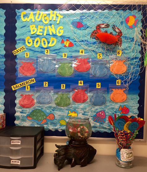 Caught Being Good Bulletin Board Group Incentives Caught Being Good Bulletin Board, Behavior Bulletin Board Ideas, Behavior Bulletin Boards, Preschool Behavior Management, Caught Being Good, Nautical Classroom, Behaviour Management, Bulletin Board Ideas, Student Behavior