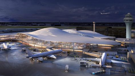 Foster, Calatrava and SOM on shortlist for Chicago O'Hare airport terminal Ohare Airport, O'hare International Airport, Chicago Airport, Airport Terminal, Airport Parking, Airport Design, Foster Partners, Airports Terminal, O Hare