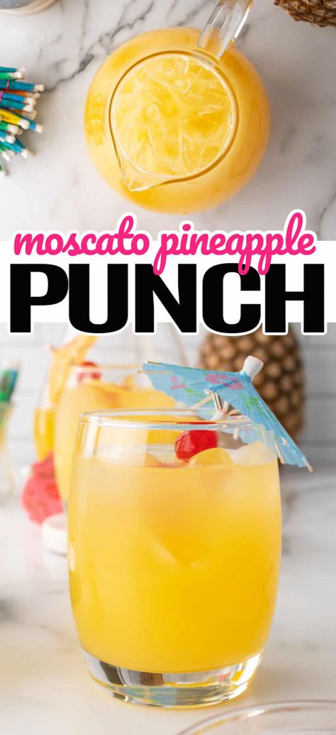 Moscato Wine Punch, Moscato Recipes, Moscato Drinks, Boozy Fruit, Pineapple Sangria, Wine Mixed Drinks, Wine Punch, Vodka Punch, Alcoholic Punch Recipes