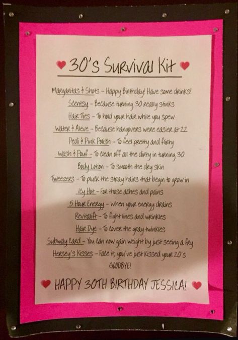 30th birthday survival kit poem #30thbirthdaygifts 30 Birthday Survival Kit, 30th Birthday Survival Kit For Her, 30th Birthday Ideas For Sister, 30th Birthday Survival Kit, 30th Birthday Present Ideas, Birthday Gifts For Girlfriend Diy, Diy Survival Kits, 30th Birthday Gift Baskets, 30th Birthday Present