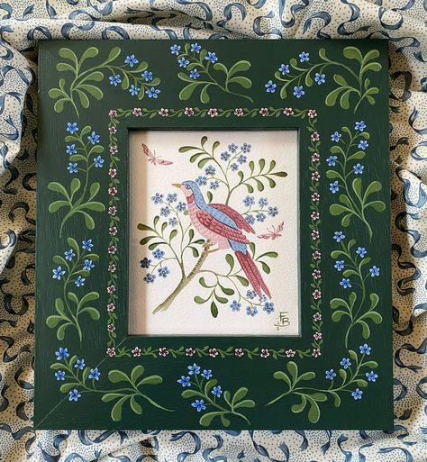 Painted Picture Frames, Hand Painted Frames, Original Watercolor Art, Mirror Painting, Hand Painted Walls, Watercolour Art, Hand Painted Furniture, Folk Art Painting, Watercolor Bird