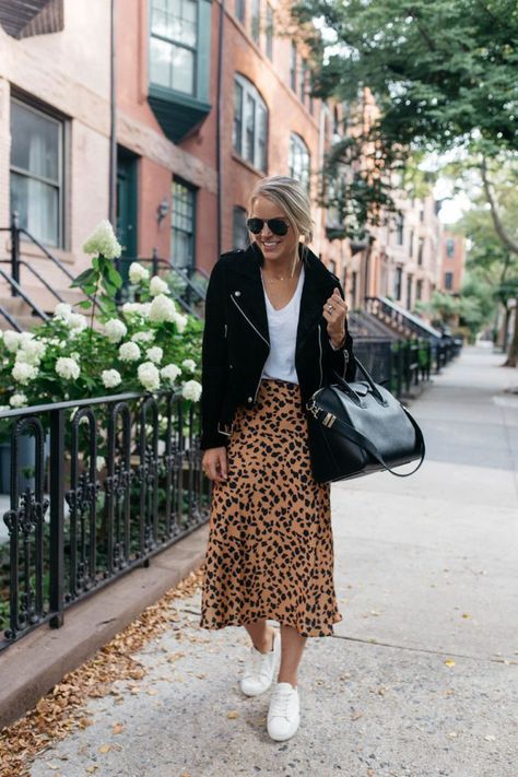 SUEDE MOTO JACKET - Styled Snapshots #suedejacket #motojacket #fallootd #midiskirt #animalprint Edgy Work Outfits, Styled Snapshots, Moto Jacket Style, Rok Midi, Home Wear Women Casual, Homewear Fashion, Suede Moto Jacket, Leopard Print Skirt, Mode Casual