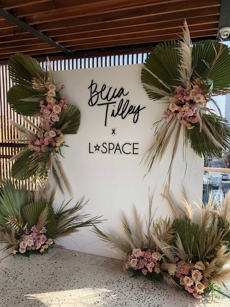 Becca Tilley, Neutral Flowers, Grass Wall, Beach Flowers, Wedding Backdrop Design, Wedding Backdrop Decorations, Leaf Wall, Engagement Decorations, Wedding Stage Decorations