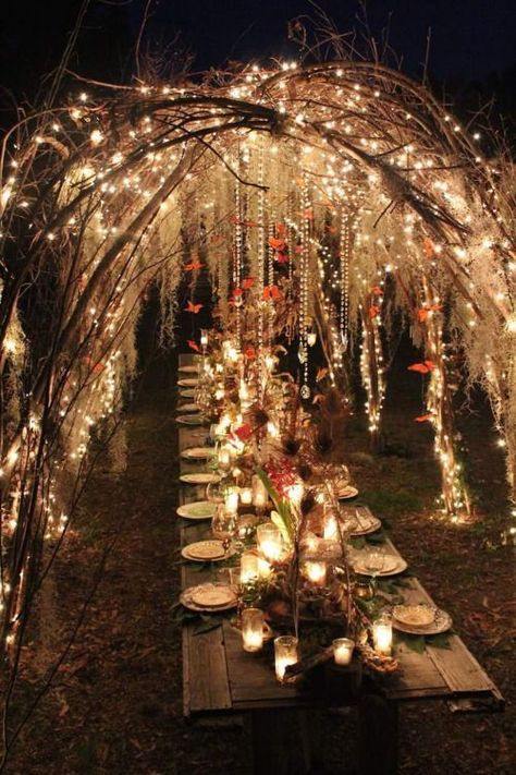 Wedding Dresses With Flowers Detail, Candles And Lights, Enchanted Forest Decorations, Fairy Ball, Cottagecore Wedding, Summer Wedding Reception, Decoration Evenementielle, Enchanted Forest Wedding, Outdoor Fall Wedding