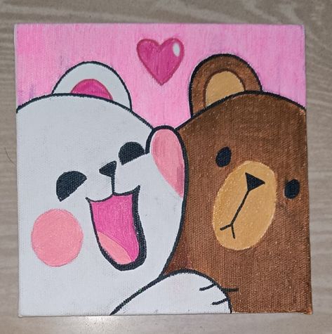 Milk and Mocha bear painting on canvas Cute Bear Painting Easy, Milk And Mocha Bear Painting, Milk And Mocha Painting, Cute Milk And Mocha, Milk And Mocha Bear, Milk And Mocha, Mocha Bear, Cute Milk, Tissue Paper Art