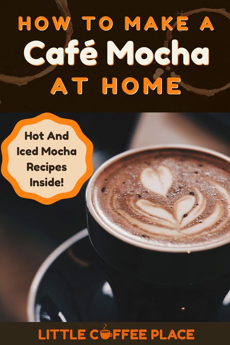 If you're craving a delicious, rich mocha, you don't have to run to the coffee shop! It's easy to make the perfect hot or iced mocha right at home, even if you don't have any special equipment! #littlecoffeeplace #mocha #mocharecipe #cafemocha #icedmocha #hotmocha Espresso Mocha Recipes, Mocha Macchiato Recipe, Moka Coffee Recipe, Moka Pot Recipes Drinks, How To Make Mocha Coffee At Home, Mocha Breve Recipe, Mochachino Coffee, Hot Mocha Coffee Recipe, Diy Mocha Coffee