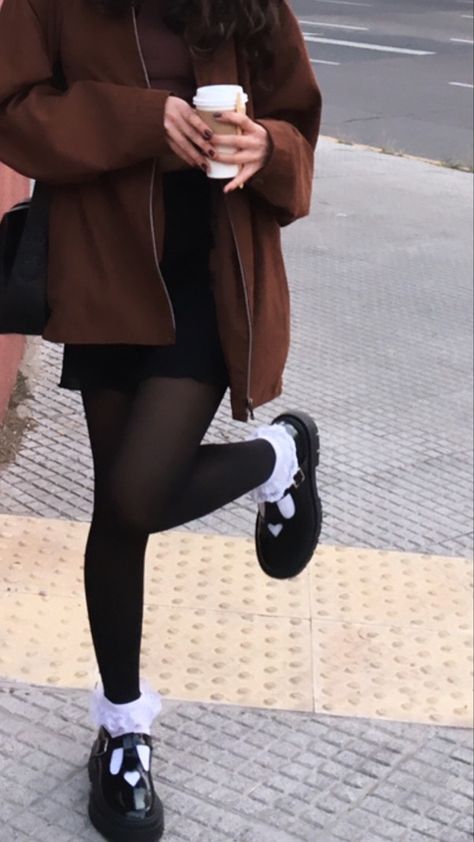 All Black Outfit With Mary Janes, Outfits With Heeled Mary Janes, Winter Outfits With Mary Janes, Frilly Socks With Docs, Outfit Inspo With Mary Janes, Frilly Socks Aesthetic Outfit, Doc Martens Mary Janes Outfit Work, Mary Jane Shoes Outfit Work, Mary Janes Winter Outfit