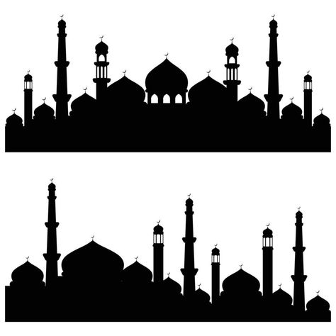 Set of flat mosque silhouette vector illustration. Islamic mosque buildings in silhouette for background element design. Abaya Girl, Poster Frame Design, Raya Design, Duit Raya, Islamic Mosque, Xmas Window, Mosque Vector, Mosque Silhouette, Calligraphy Arabic