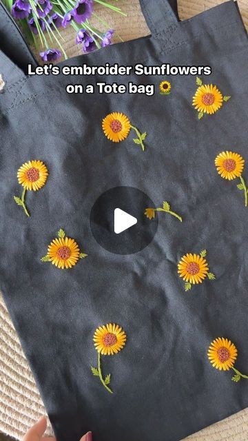 Filledefil | Embroidery Artist | Handmade Accessories | Gifting on Instagram: "The video is not doing justice to the pretty Sunflowers, trust me!! It turned out to be so beautiful 🫶🌻❤️

(Sunflowers, sunflower love, florals, embroidery, embroidered tote bag, tote bags, hand embroidery, small business, Filledefil )
#reels #reelkarofeelkaro #reelsindiaofficially #viralreels #handembroidery #handmade #handmadewithlove #sunflower #sunflowers🌻 #lovesunflowers #trendingreels #trendingwork #trendingaudio #trends #trendingtotebag #totebag #handwork" Small Sunflower Embroidery, Embroidery On Bags Totes, Sunflower Embroidery Designs, Hand Embroidery Tote Bag, Hand Embroidery Bag, Embroidery On Tote Bags, Embroidery Bags Handmade, Embroidery Tote Bag Design, Punch Needle Designs