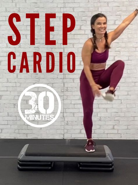 Cardio Step Exercises, 30 Minute Cardio Workout At Home, Step Aerobics Workouts, Step Exercises Workouts Cardio, Cardio Step Workout, Step Board Exercises, Step Hiit Workout, Exercise Step Workout, Aerobic Step Workout