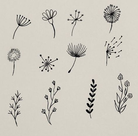 Easy Flower Line Art, Flowers Small Drawing, Cute Flowers Drawings Easy, Drawing Of Dandelion Flower, Easy Flower Designs To Draw, Easy Pretty Flowers To Draw, Small Plant Drawing Simple, Drawing Ideas Easy Plants, Simply Flowers Draw