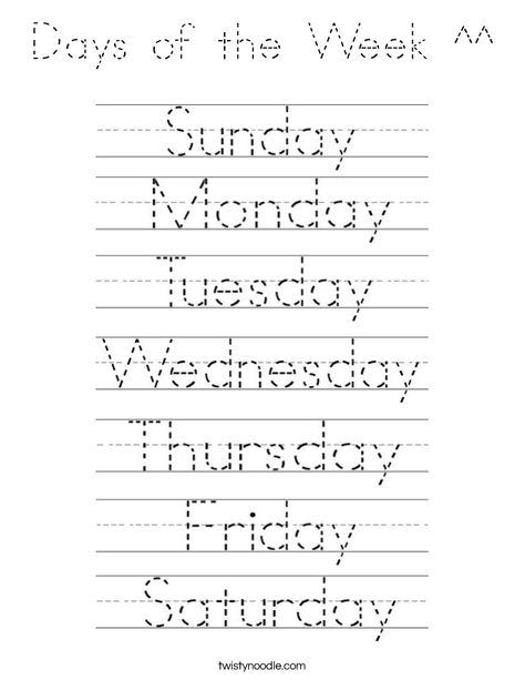 Days of the Week ^^ Coloring Page - Tracing - Twisty Noodle Days Of The Week Worksheet Preschool, Days Of The Week Printables, Tracing Font, Aba Therapy Activities, Twisty Noodle, Preschool Tracing, Aba Therapy, Holiday Lettering, Preschool Writing