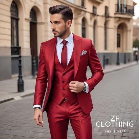 Red Tuxedo For Men Wedding, Red Suit Wedding, 3 Piece Suits For Men, Red Suits, Gentleman Suit, Red Tuxedo, Suits Formal, Tailored Suit, Body Measurement