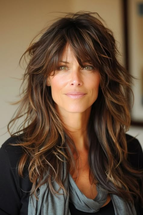 Rocker Hair, Long Shag Haircut, Layered Haircuts With Bangs, Layered Hair With Bangs, Best Haircuts, Haircuts For Medium Hair, Long Hair With Bangs, Long Locks, Long Layered Hair