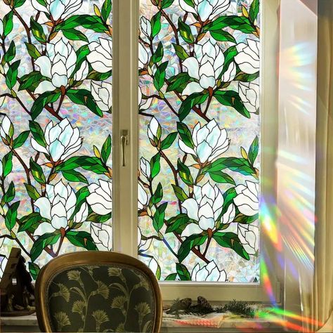 Rainbow Prismatic Window Film Double sided Floral Leaf - Temu Peel And Stick Stained Glass Window Art, Stain Glass Stickers, Privacy Screen Window, Floral Window Display, Glass On Glass Mosaic Window, Vancouver Life, Windows Decor, Stained Glass Window Clings, Stain Glass Window Art