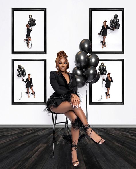 Ballon Photoshoot Ideas Black, Baddies Birthday Photoshoot Ideas, 36 Bday Photoshoot, Christmas Pictures Friends Photo Ideas, 33th Birthday Ideas For Women, Dirty Thirty Photoshoot Ideas, Black And Silver Photoshoot Ideas, Birthday Day Photoshoot Ideas, Grown Photoshoot Ideas