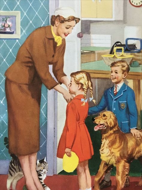 1950s Family, Mother Series, Book Shopping, Off To School, Vintage Housewife, School Funny, Philip Pullman, Cicely Mary Barker, Ladybird Books