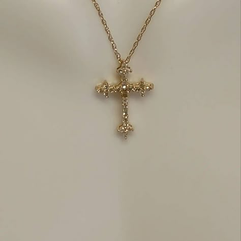 14 kt Yellow gold and .20ct diamond cross necklace 18" Gold And Diamond Cross Necklace, Gold Necklace For Quince, Cross Gold Jewelry, Wedding Cross Necklace, Good Cross Necklace, 2010s Accessories, Gold Cross Necklace Aesthetic, Cross Necklace Aesthetic, Golden Cross Necklace