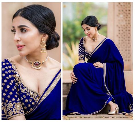 Royal Blue Wedding Saree - Traditional Indian Silk Crepe with Velvet Blouse |Perfect Ethnic Gift for Women in USA|Elegant Indian Bridal Wear Royal Blue Saree, Georgette Saree With Blouse, Velvet Blouse, Crepe Saree, Royal Blue Wedding, Sari Blouse Designs, Indian Bridal Wear, Designer Saree Blouse Patterns, Saree Blouse Designs Latest