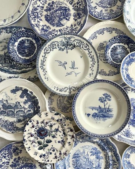 Dish Design Plates, British Table Setting, Blue Porcelain Aesthetic, Vintage Blue Aesthetic, White And Blue Room, Porcelain Aesthetic, Plates Aesthetic, Blue Crockery, Blue Personality