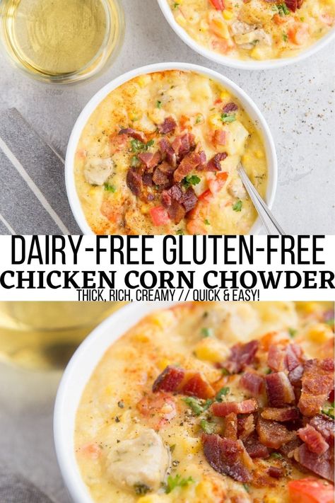 Dairy-Free Chicken Corn Chowder - The Roasted Root Whole 30 Corn Chowder, Dairy Free Potato Corn Chowder, Paleo Corn Chowder, The Best Corn Chowder, Chicken Potato Soup Dairy Free, Hearty Dairy Free Soups, Easy Dairy Free Soup, Crockpot Soup Recipes Gluten Dairy Free, Soup Recipes Without Dairy