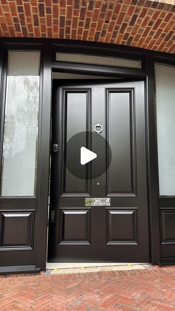 Wesley Knight on Instagram: "SEMI-GLOSS BLACK DOOR 🚪 There is no right and wrong answer, as it is all personal preference and taste… But what finish do you prefer on a front entrance door? Do you prefer a flatter finish, a mid sheen or a high gloss? LET ME KNOW BELOW! —(Product used: @tikkurila_uk Unica semi-gloss) #paint #decor #decoration #home #design #homeinspo #art #handmade #reels #insta" High Gloss Front Door, Black Entrance Door, Black Interior Front Door, Bungalow Front Door, Flat Front Door, Black Entry Doors, Front Doors Uk, Front Doors Ideas, Black Exterior Doors