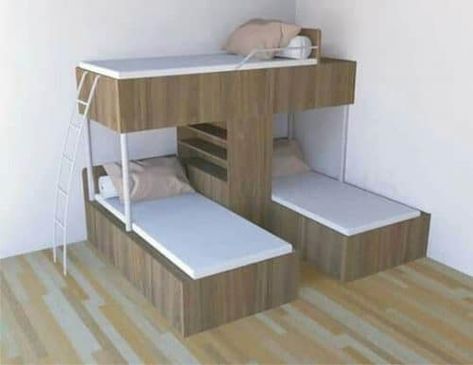 22 Beds for Small Rooms Ideas in 2020 Design Ložnic, Bunk Bed Plans, Triple Bunk Beds, Beds For Small Rooms, Hiasan Bilik Tidur, Diy Bunk Bed, Modern Bunk Beds, Triple Bunk Bed, Bunk Rooms