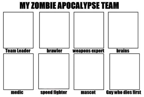 Squad Template, Zombie Apocalypse Team, Team Template, Anime Zombie, Funny Charts, Character Sheet Template, Drawing Meme, Blank Memes, The Zombie Apocalypse