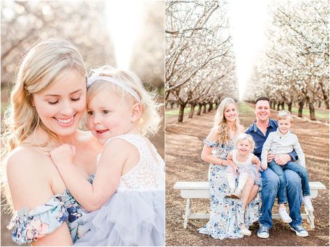 Chico California Almond Blossoms Spring Family Portraits, Almond Blossom Family Photos, Almond Blossom Photography Family, Blossom Photoshoot Family, Almond Orchard Photoshoot, Orchard Photoshoot, Blossom Outfit, Blossom Photoshoot, Almond Orchard, Blossom Photography