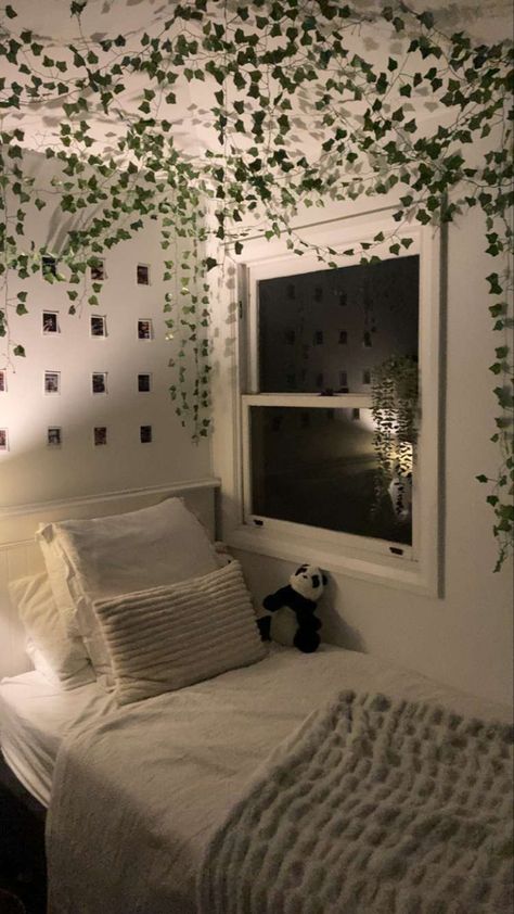 Hanging Leaves Decor Bedroom Ceiling, Fake Vines Decor Bedroom Ceiling Ideas, Vines In Bedroom Window, Vine Bedroom Ideas, Fake Vines Decor Bedroom Ceiling, Ceiling Vines Decor, Fake Vines On Ceiling, Vines In Corner Of Room, Ivy Wall Bedroom