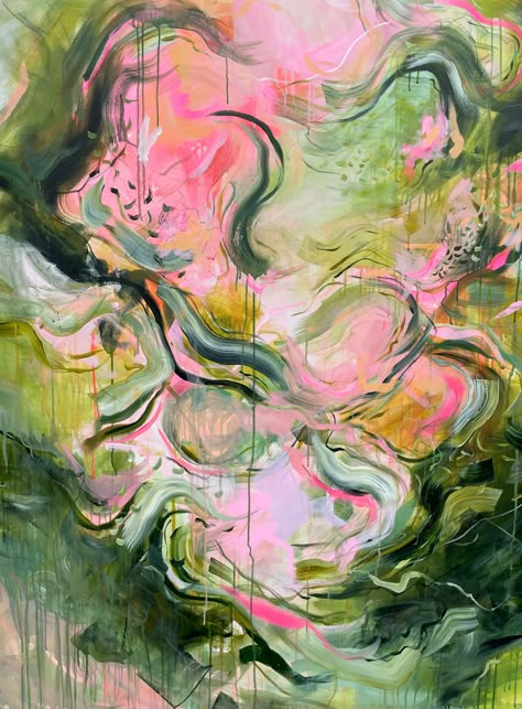 Iridescent Glimmer: Original Abstract Painting Inspirational Acrylic Painting Ideas, Light And Color Art, Art About Connection, Abstract Painting Nature, Soft Abstract Art, Abstract Flowers Painting, Abstract Painting Inspiration, Connection Artwork, Pink And Green Painting