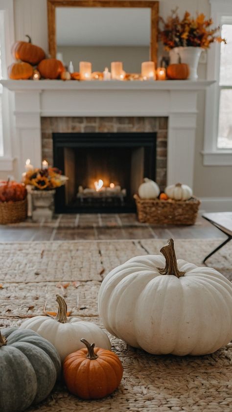 Transform your home with 2024 fall decor ideas for every room - from DIY farmhouse decorations to cozy outdoor accents Discover simple and cheap ways to add rustic charm with easy kitchen and bedroom updates dollar store finds and mantle decor Make your home warm and welcoming this fall season Fall Decor For Fireplace Mantel, Fall Hearth Decor Ideas, Fireplace Fall Decor, Fall Fireplace Decor Mantles, Hearth Decor, Dollar Store Finds, Diy Farmhouse Decoration, Farmhouse Decorations, Fall Fireplace