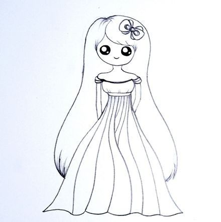 Drawing Doll Cute, Cartoon Doll Drawing, Drawing Doll Easy, Cute Easy Princess Drawings, Barbie Doll Drawing Easy, Doll Sketch Art Drawings, How To Draw A Doll, Doll Easy Drawing, Doll Drawing Cute