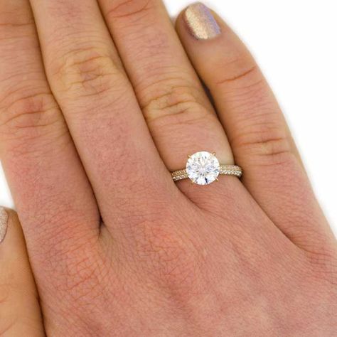 Round Diamond Knife Edge Pave Engagement Ring | Custom Engagement Rings Knife Edge Pave Engagement Ring, 2 Ct Engagement Ring, Ring Polymer Clay, Diamond Carat Size, Engagement Ring Custom, Yellow Gold Diamond Engagement Ring, Jewelry Clay, Custom Engagement Rings, Pave Engagement Ring