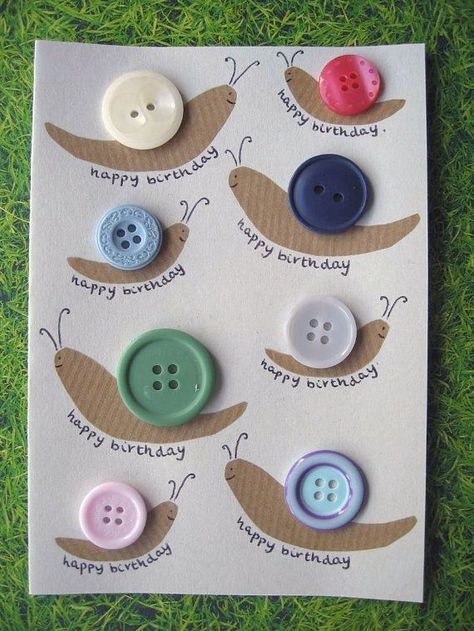 Card With Buttons, Happy Happy Happy, Birthday Card Craft, Unique Birthday Cards, Button Cards, Birthday Cards Diy, Button Crafts, E Card, Handmade Birthday Cards