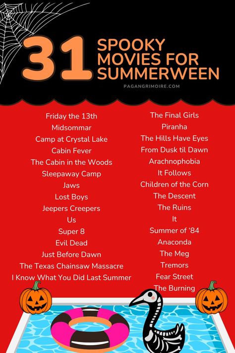 Summer Horror Movies, Summerween Movies, Summerween Party Ideas, Summer Halloween Party, Summerween Ideas, Summer Horror, Summerween Party, Best Tarot Decks, Summer Halloween