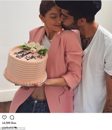 Loved up: The 22-year-old was given a cake and a kiss by her boyfriend Zayn Malik ... Gigi Hadid Zayn, جيجي حديد, Gigi Hadid And Zayn Malik, Isabelle Drummond, Gigi Hadid And Zayn, Birthday Kiss, Couple Moments, Hadid Sisters, 22nd Birthday