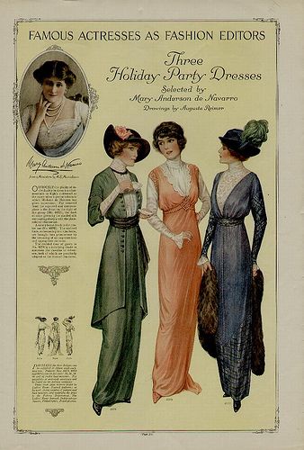 1914 fashion plate by pennyspitter, via Flickr 1914 Dress, 1914 Fashion, 1910s Fashion, Three Women, Edwardian Dress, Holiday Party Dresses, Edwardian Era, Edwardian Fashion, Moda Vintage