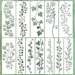 Floral Stencils For Walls, Vines Design Pattern, Leaf Painted Furniture, Plant Stencil Wall Art, Painted Vines On Wood, Drawing On Furniture, Painted Vines On Wall, Stencil Patterns For Furniture, Simple Vine Drawing