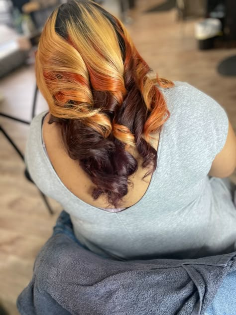 Peanut Butter And Jelly Hair Color Black Women, Fall Hair Colors For Black Women, Auburn Ombre Hair, Toning Bleached Hair, Melanin Hairstyles, Auburn Ombre, Sassy Hairstyles, Hair Stripes, Red Blonde Hair