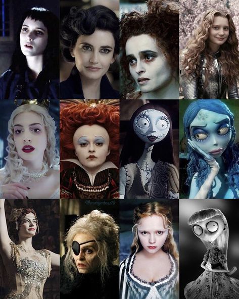 Tim Burton Movie Characters, People That Look Like Tim Burton Characters, Blonde Tim Burton Characters, Gothic Movie Characters, Horror Characters Aesthetic, Tim Burton Women Characters, Tim Burton Film Aesthetic, Movie Inspired Outfits Disney, Easy Tim Burton Costumes