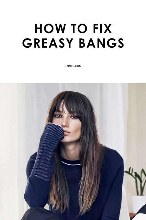 How to prevent greasy bangs Greasy Bangs, Style Bangs, Growing Out Bangs, Straight Across Bangs, Bangs Tutorial, Kaley Cuoco Short Hair, Straight Bangs, Growing Out Short Hair Styles, Short Choppy Hair