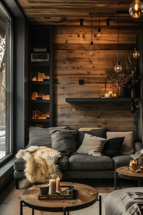 cozy-corners-categorycreative-spaces Dark Academia Small Living Room, Small Cozy Office Space, Reading Corner Room Ideas, Small Living Room Ideas Dark, Industrial Sunroom, Cozy Room Corner, Ski Chalet Living Room, Small Den Ideas, Cozy Dark Living Room