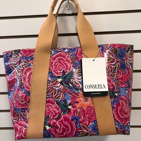 Consuela Floral Carryall Tote New With Tags Leather Outside Handles With A Extra Adjustable Striped Trimmed In Leather Strap. Interior Is Orange Striped With A Zipper Pocket. And Slip Pocket. Snap Closure Height 10.5 " Width 17.5" Top Width 13.5" Bottom Depth 6.5" Handle Drop (Leather) 7.5" Made In Mexico Alice Bag, Consuela Bags, Plastic Grocery Bags, Uniqlo Bags, Carryall Tote, Kit Bag, Grocery Bag, Sling Bag, Small Bags