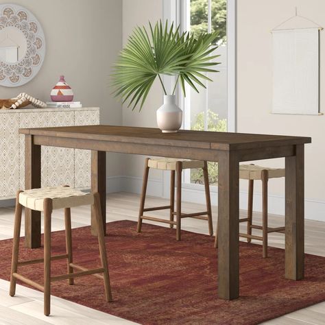 Mistana™ Aster Counter Height 83.75'' Solid Wood Dining Table & Reviews | Wayfair Dining Table Wood, Solid Wood Dining Set, Trestle Dining Tables, Counter Table, Counter Height Table, Austin Design, Solid Wood Table, Dining Table Top, Table Wood