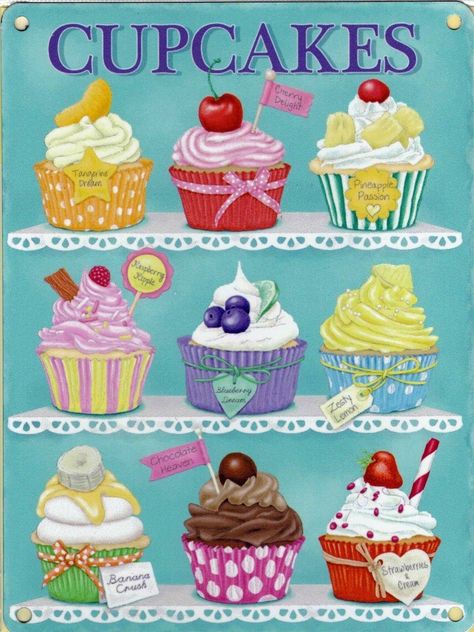 Shabby Chic Cafe, Cupcakes Vintage, Cupcake Cross Stitch, Vintage Cupcake, Cupcake Pictures, 귀여운 음식 그림, Cupcake Art, Chocolate Heaven, Retro Metal Signs