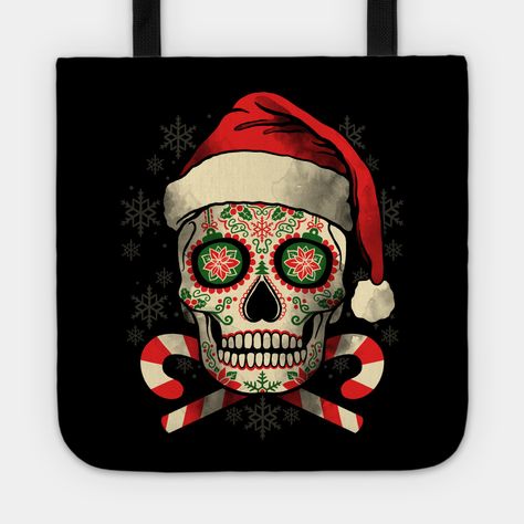 xmas skull -- Choose from our vast selection of tote bags to match with your desired size to make the perfect custom tote. Pick your favorite: Movies, TV Shows, Art, and so much more! Available in Single Sided Print or Double Sided Print in small, medium, and large. Perfect for work, class, the beach, and leisure. Mexico Christmas, Christmas Skull, Scary Christmas, Holiday Picks, Creepy Christmas, Goth Wallpaper, Christmas Ugly Sweater, Christmas Phone Wallpaper, Christmas Rock