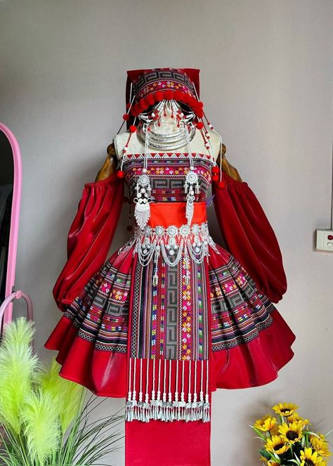 Hmong Dress for Women, Vintage Ethnic Embroidered Dress, Hmong Hill Tribe Handmade Outfit, Traditional Costume in the North of Vietnam - Etsy Hmong Chinese Clothes, Hmong Aesthetics, Hmong Wedding Dress, Vietnam Traditional Clothes, United Nations Costume, Mongolian Traditional Clothing, Vietnam Traditional Dress, Vietnam Outfit, Hmong Dress